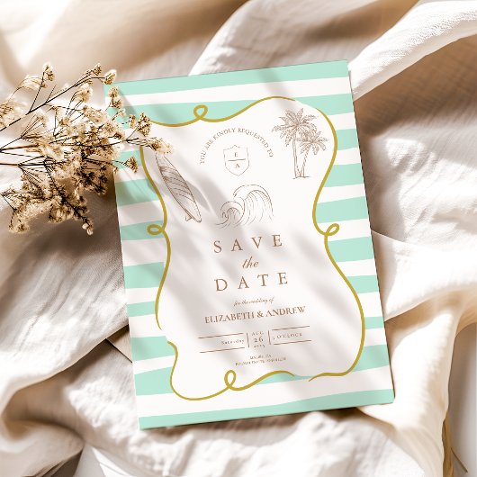 Save The Date Mariage sur la plage rayée