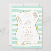 Save The Date Mariage sur la plage rayée (Devant)