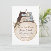 Save The Date Mariage sur le thème du Hibou Mignon Épargnez la D (Debout devant)