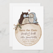 Save The Date Mariage sur le thème du Hibou Mignon Épargnez la D (Devant / Derrière)