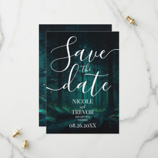 Save The Date Mariage sur mesure dans une forêt enchantée verte