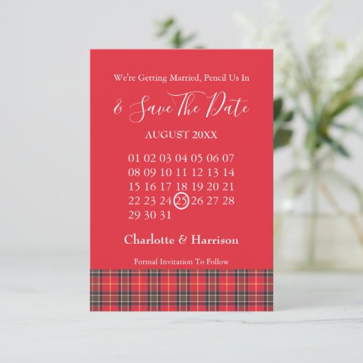 Save The Date Mariage Symboles Celtiques Tartan Écossais (Debout devant)