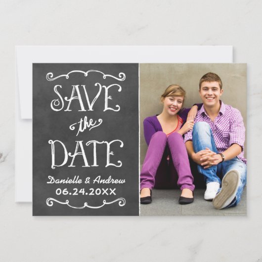 Save The Date Mariage Tableau Noir Écriture Rustique (Devant)