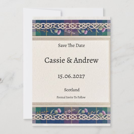 Save The Date Mariage Tartan Thistle (Devant)