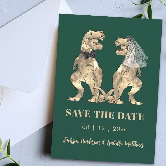 Save The Date Mariage Thème Dinosaures Vert
