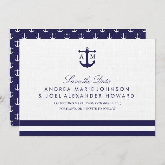 Save The Date Mariage Thème Marin de la Marine Économisez la Dat (Devant / Derrière)