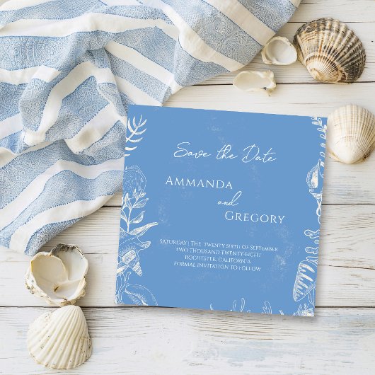 Save The Date Mariage thème Toile Bleue Océan Enregistrer la dat