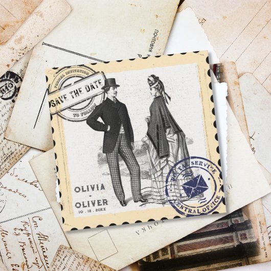 Save The Date Mariage timbre postal rétro vintage