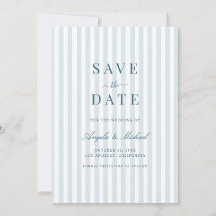 Save The Date Mariage Timeless Luxe Écriture Rayures Bleues