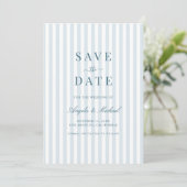 Save The Date Mariage Timeless Luxe Écriture Rayures Bleues (Debout devant)