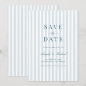 Save The Date Mariage Timeless Luxe Écriture Rayures Bleues (Devant / Derrière)