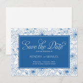 Save The Date Mariage Toile de Delft Bleu Floral Chinoiserie (Devant / Derrière)