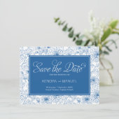 Save The Date Mariage Toile de Delft Bleu Floral Chinoiserie (Debout devant)