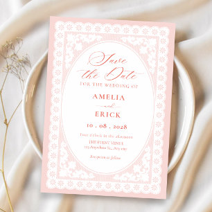 Save The Date Mariage toile de Jouy rose vintage
