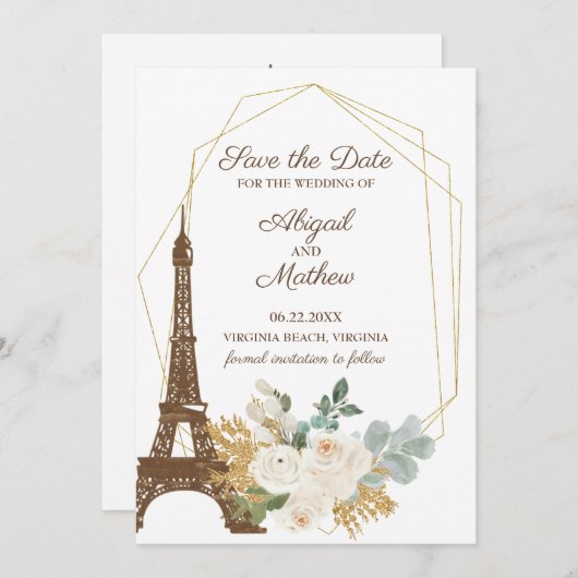 Save The Date Mariage Tour Eiffel Rose Enregistrer La Date (Devant / Derrière)