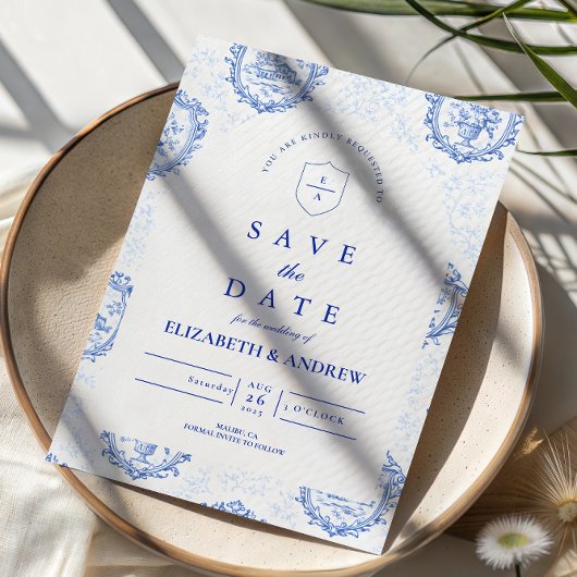 Save The Date Mariage Traditionnel Bleu Blanc de Delft