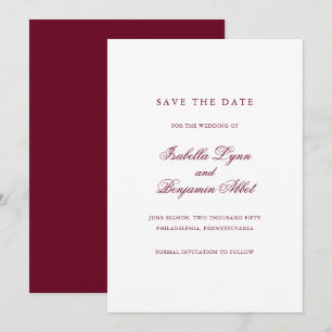 Save The Date Mariage traditionnel burgundy élégant formel