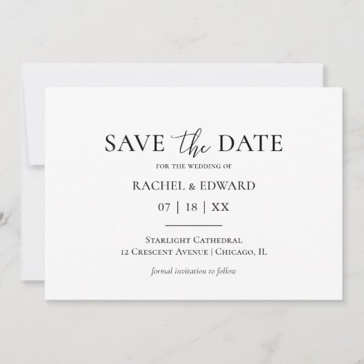 Save The Date Mariage traditionnel noir et blanc (Devant)