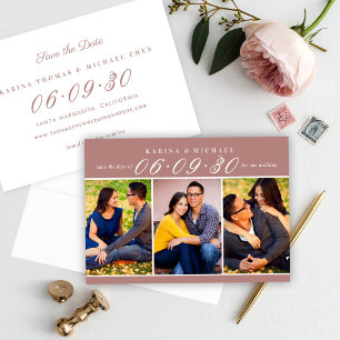 Save The Date Mariage Trois Photos Collage Rose Poussiéreuse