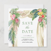 Save The Date Mariage tropical à la plage bohème sous une arche (Devant)