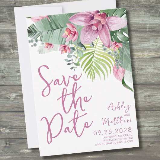 Save The Date Mariage Tropical à l'Orchidée Fleurie