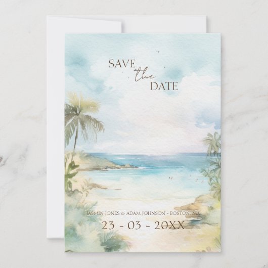 Save The Date Mariage Tropical Beach Palm Trees (Devant)