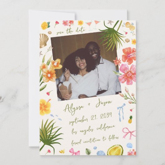 Save The Date Mariage Tropical de l'Île Manuscrite (Devant)