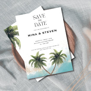 Save The Date Mariage tropical de plage à l'aquarelle bleue et o