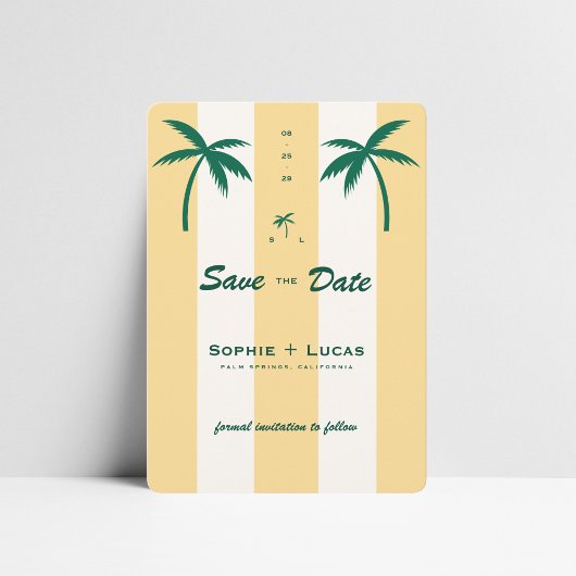 Save The Date Mariage Tropical de Plage avec Palmier Rétro Monog