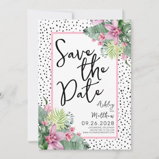 Save The Date Mariage Tropical de script mignon (Devant)