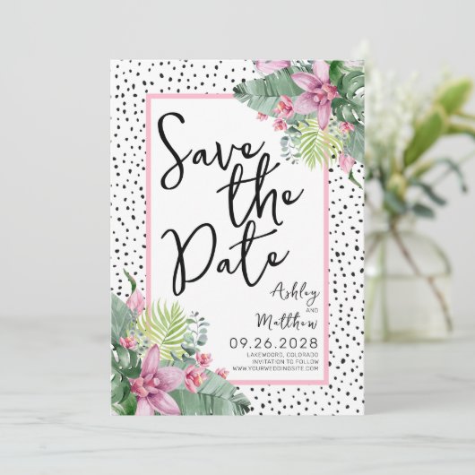 Save The Date Mariage Tropical de script mignon (Debout devant)