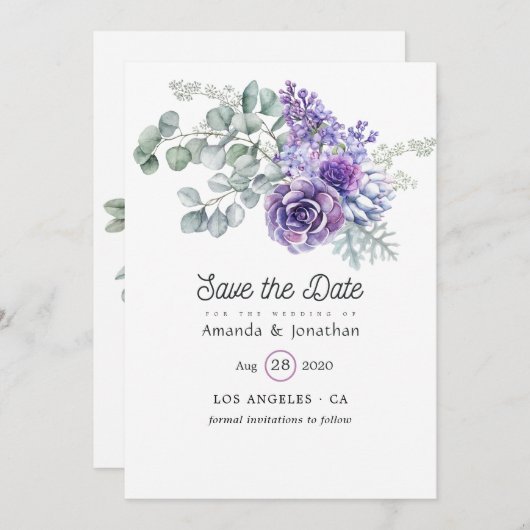 Save The Date Mariage Tropical Eucalyptus Succulents (Devant / Derrière)