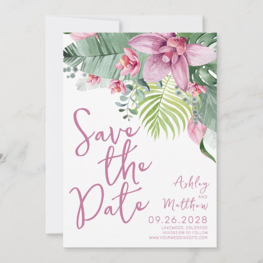 Save The Date Mariage Tropical Fleur Orchidée (Devant)