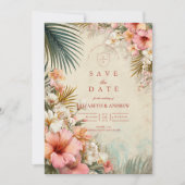 Save The Date Mariage Tropical Floral de Destination (Devant)