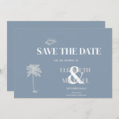 Save The Date Mariage tropical minimaliste Dusty Blue (Devant / Derrière)