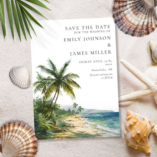 Save The Date Mariage Tropical Moderne à l'Aquarelle sur la Plag