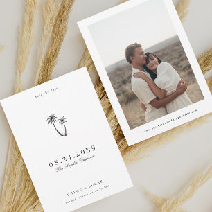 Save The Date Mariage Tropical Moderne avec Palmier Dessiné & Ph