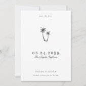 Save The Date Mariage Tropical Moderne avec Palmier Dessiné & Ph (Devant)