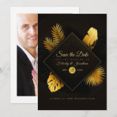 Save The Date Mariage Tropical Noir et Or (Devant / Derrière)