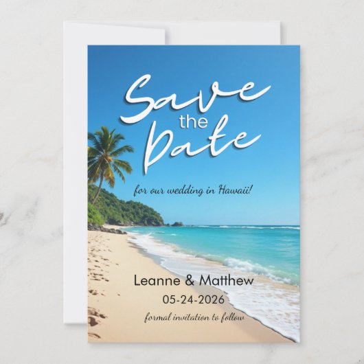 Save The Date Mariage Tropical sur la Plage Destination Enregist (Devant)