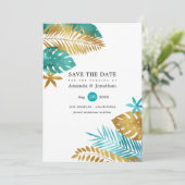 Save The Date Mariage Tropical turquoise et Gold Foil (Debout devant)