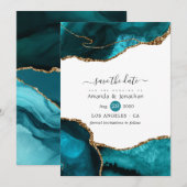 Save The Date Mariage Turquoise et Agate Dorée (Devant / Derrière)