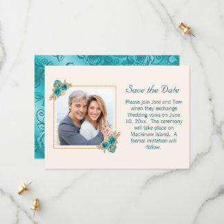 Save The Date Mariage turquoise et or Floral RSVP Enregistrer la