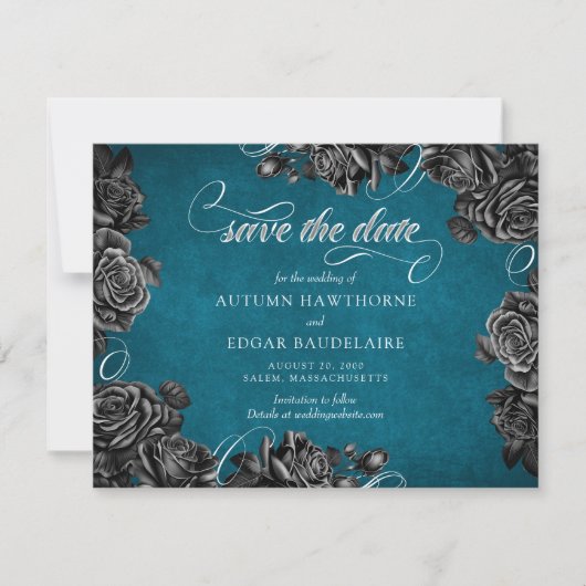 Save The Date Mariage turquoise Rose noir (Devant)