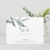Save The Date Mariage Turquoise simple et élégant Monogramme Enr (Debout devant)