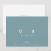 Save The Date Mariage Turquoise simple et élégant Monogramme Enr (Devant / Derrière)