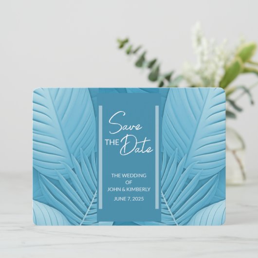 Save The Date Mariage Turquoise Tropical Enregistrer La Date Car (Debout devant)