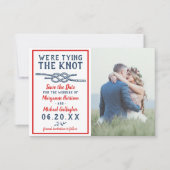 Save The Date Mariage Tying Knot Beach Photo Marine bleu rouge (Devant)