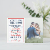 Save The Date Mariage Tying Knot Beach Photo Marine bleu rouge (Debout devant)