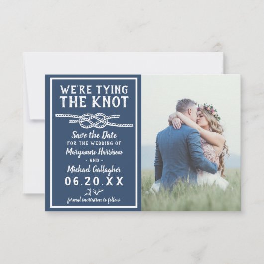 Save The Date Mariage Tying Knot Simple Photo marine (Devant)